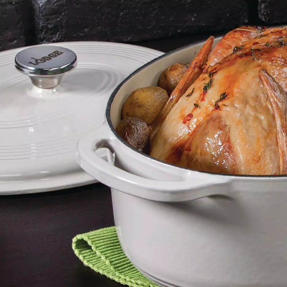 Lodge 7 qt. Oval Enameled Cast Iron Dutch Oven with Lid - Oyster White