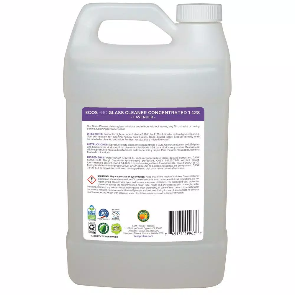 ECOS Pro Lavender Glass Cleaner Concentrate, 1 Gallon, Streak-Free & Ammonia-Free