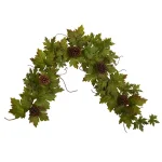 Nearly Natural 5 ft. Artificial Fall Garland with Maple Leaves and Pine Cones thumbnail 1
