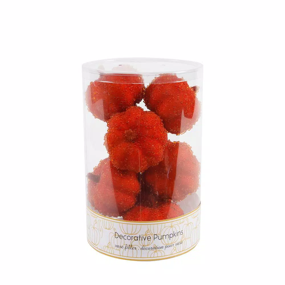 Flora Bunda 8-Piece Dark Orange Beaded Mini Pumpkin Set - 3 in. Fall Harvest Tabletop Decor