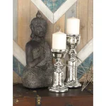 LITTON LANE Silver Glass Bell-Shaped Base Candle Holders, Set of 2 thumbnail 1