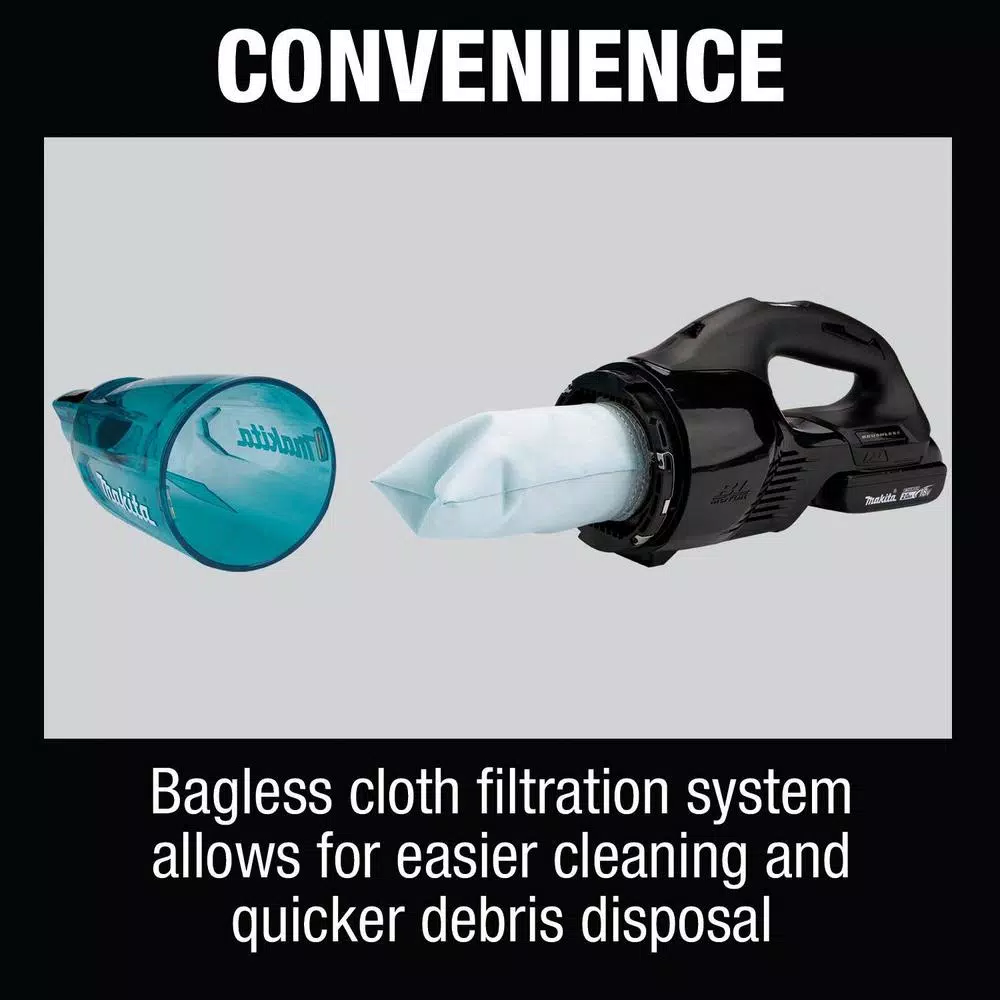 Makita 18V LXT Brushless Cordless Vacuum Kit with 2.0Ah Battery and Black Cyclonic Attachment