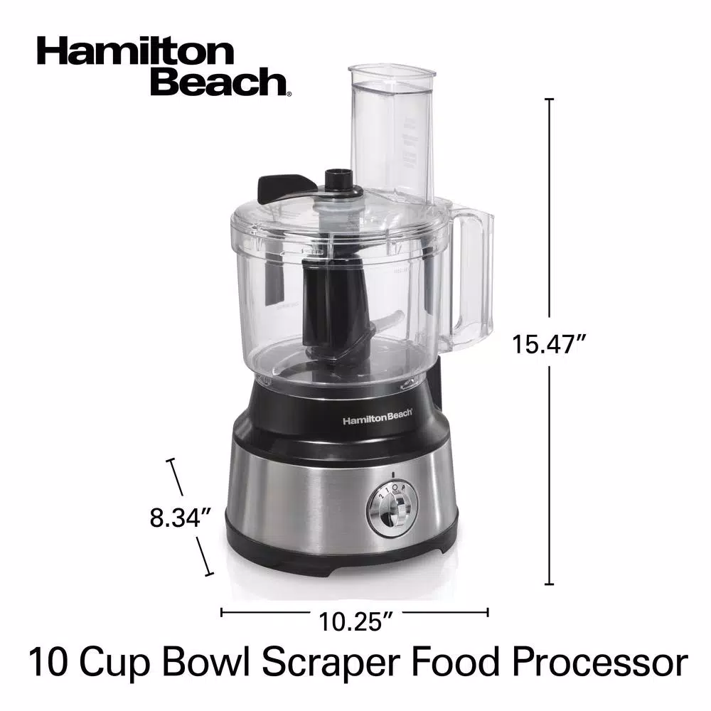 Hamilton Beach 450-Watt 10-Cup Food Processor with Built-in Bowl Scraper, Black and Stainless Steel