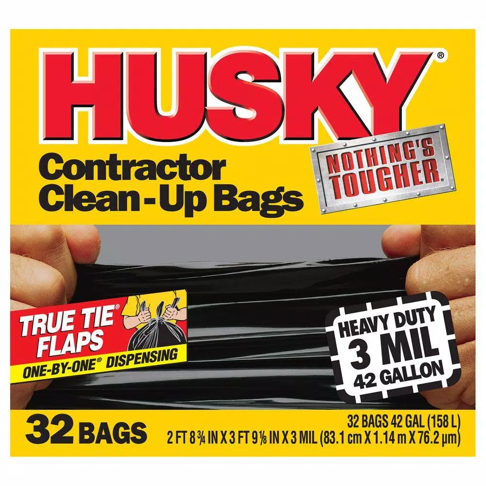 HUSKY 42 Gal. Heavy Duty Clean-Up Trash Bags, 3 mil Thickness, 32-Count Case