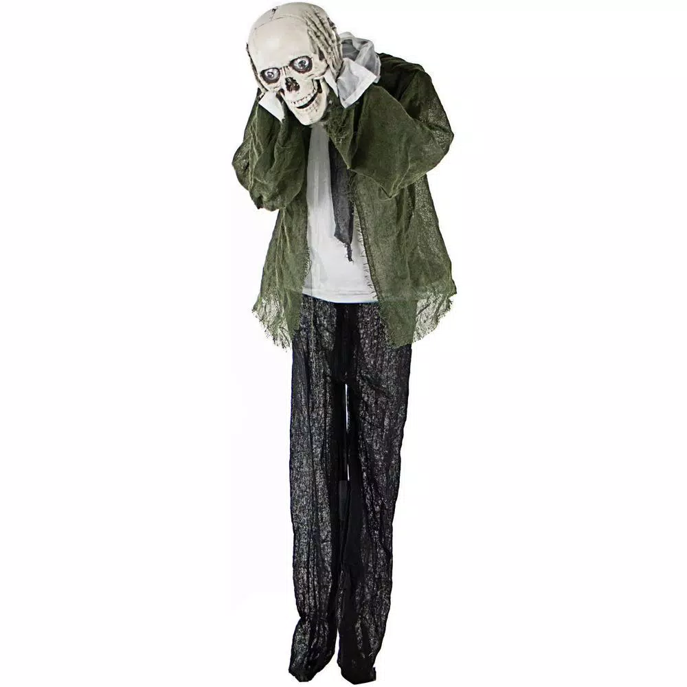 Haunted Hill Farm 5 ft. Animatronic Headless Man Halloween Prop with Talking Skull