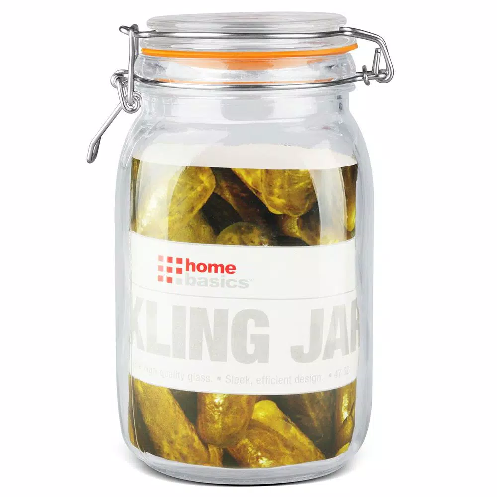 Unbranded 47 oz. Glass Pickling Jar with Steel Bail Lid and Orange Rubber Seal