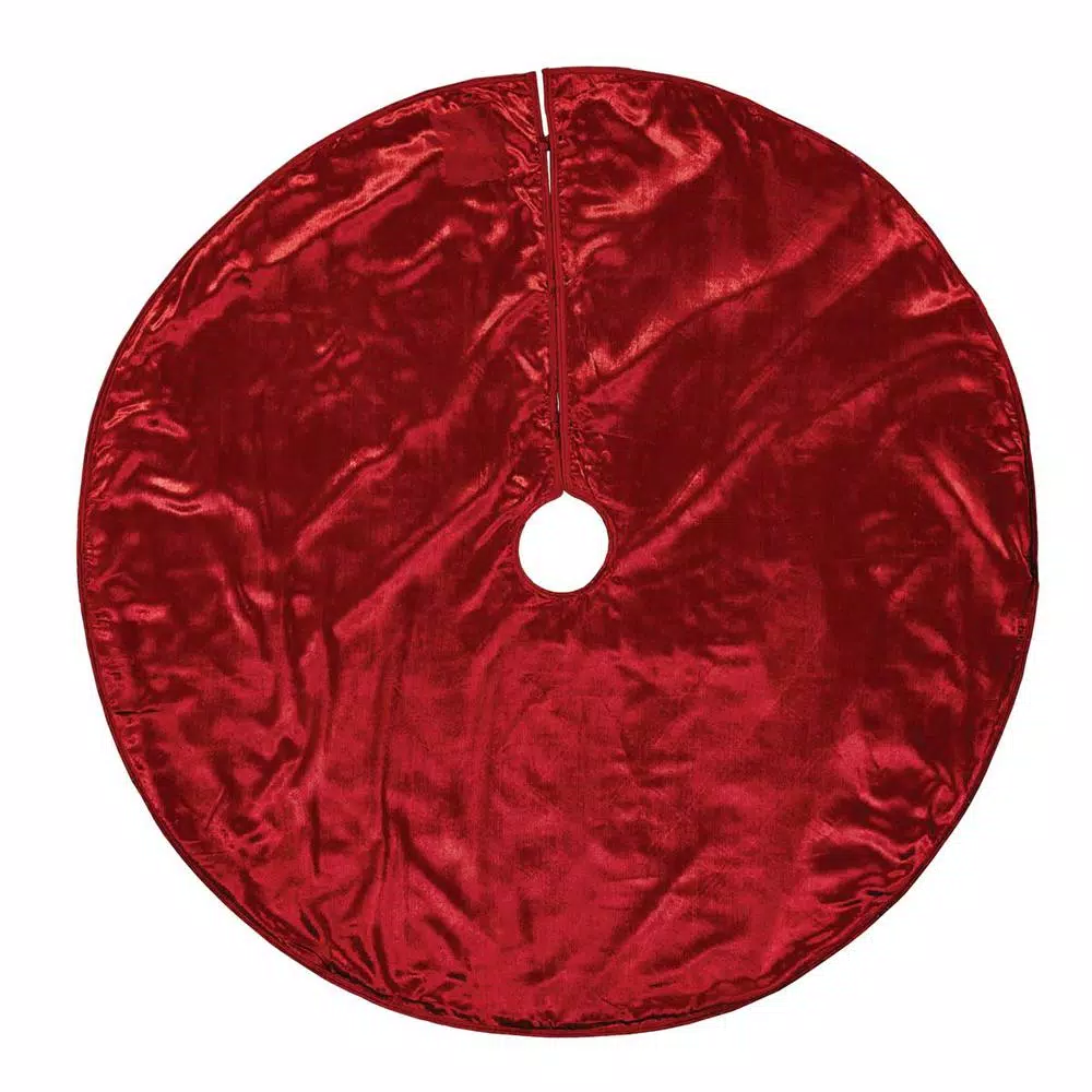VHC Brands 55 in. Tristan Cherry Red & Shamrock Green Plaid Christmas Tree Skirt with Gold Trim