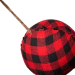 Glitzhome 6.5 ft. Red and Black Plaid Fabric Garland with 11 Decorative Ornaments thumbnail 3