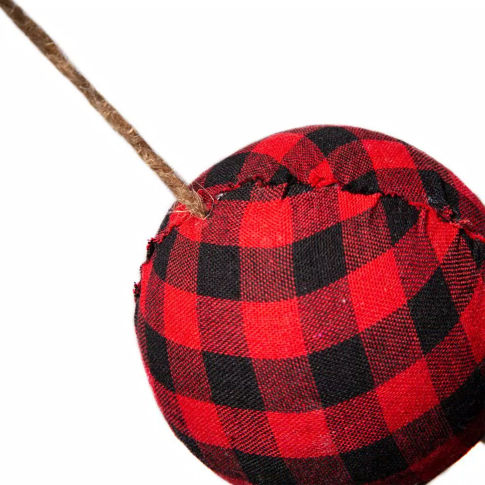 Glitzhome 6.5 ft. Red and Black Plaid Fabric Garland with 11 Decorative Ornaments