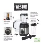 Weston Pro Series 11-Speed Blender with Sound Shield, 32 oz. Shatterproof Jar & 20 oz. Travel Jar, Stainless Steel thumbnail 2