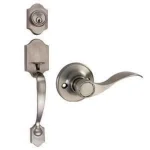 Design House Sussex Satin Nickel Entry Handleset with Springdale Lever Interior and Single Cylinder Deadbolt thumbnail 1