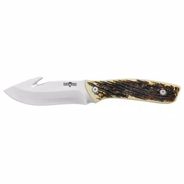 WESTERN Crosstail 4 in. Titanium Bonded Gut Hook Fixed Blade Knife with Stag Delrin Handle