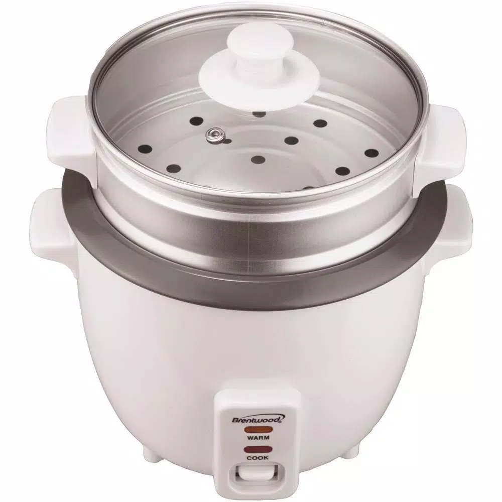 Brentwood 8-Cup White Rice Cooker with Steamer Attachment