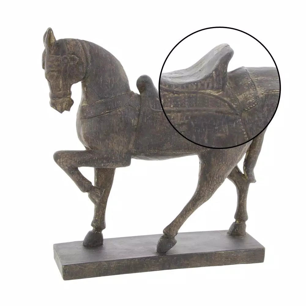 LITTON LANE 15 in. Decorative Horse Sculpture in Antique Brown Polystone