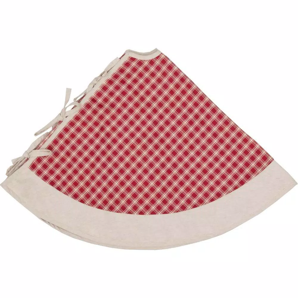 VHC Brands 48 in. Red Plaid Christmas Farmhouse Tree Skirt with Flannel Lining