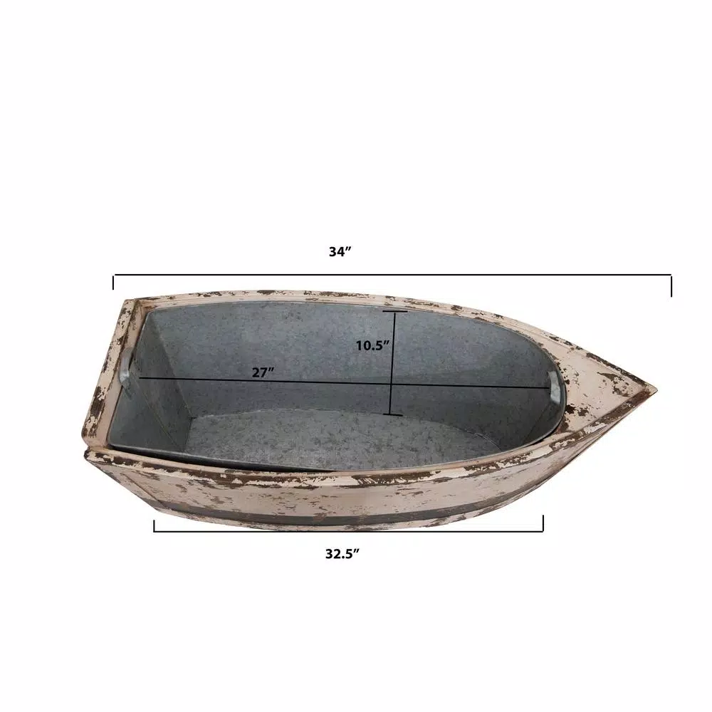 3R Studios Distressed Wood Decorative Boat with Tin Insert - Nautical Display Container