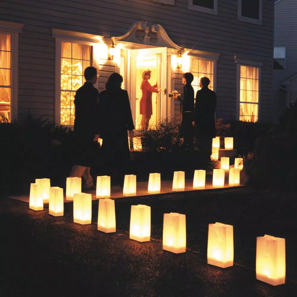 LUMABASE Traditional White Candle Luminaria Kit - Set of 12 with LumaBases