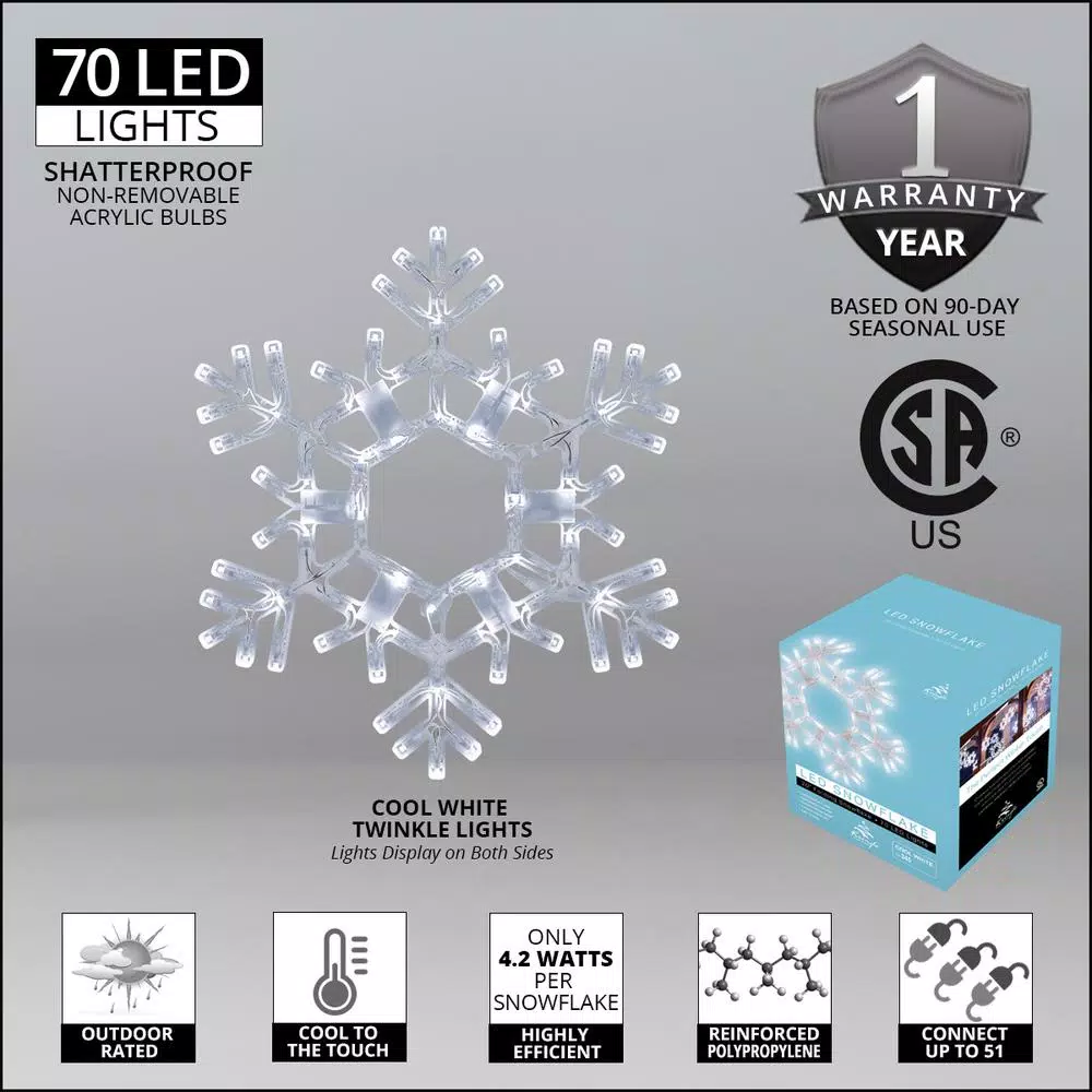 Kringle Traditions 20 in. 70-Light Cool White Twinkle LED Folding Snowflake Decoration