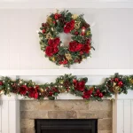Village Lighting Company 9 ft. Pre-Lit Red Magnolia Christmas Garland with 100 LED Mini Lights thumbnail 4