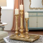 LITTON LANE Golden Mango Wood Candle Holder Set, Set of 3, Distressed Gold Finish thumbnail 9