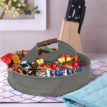 Benzara Round Galvanized Steel Divided Serving Tray with Wood Handles, Gray thumbnail 5