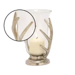 LITTON LANE 10 in. Aluminum Antler and Frosted Glass Hurricane Candle Holder, Silver thumbnail 3