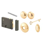 Prime-Line Horizontal Bit Key Lock Set with Brass Plated Knobs, Black Housing, 3-3/8 in. Backset thumbnail 1