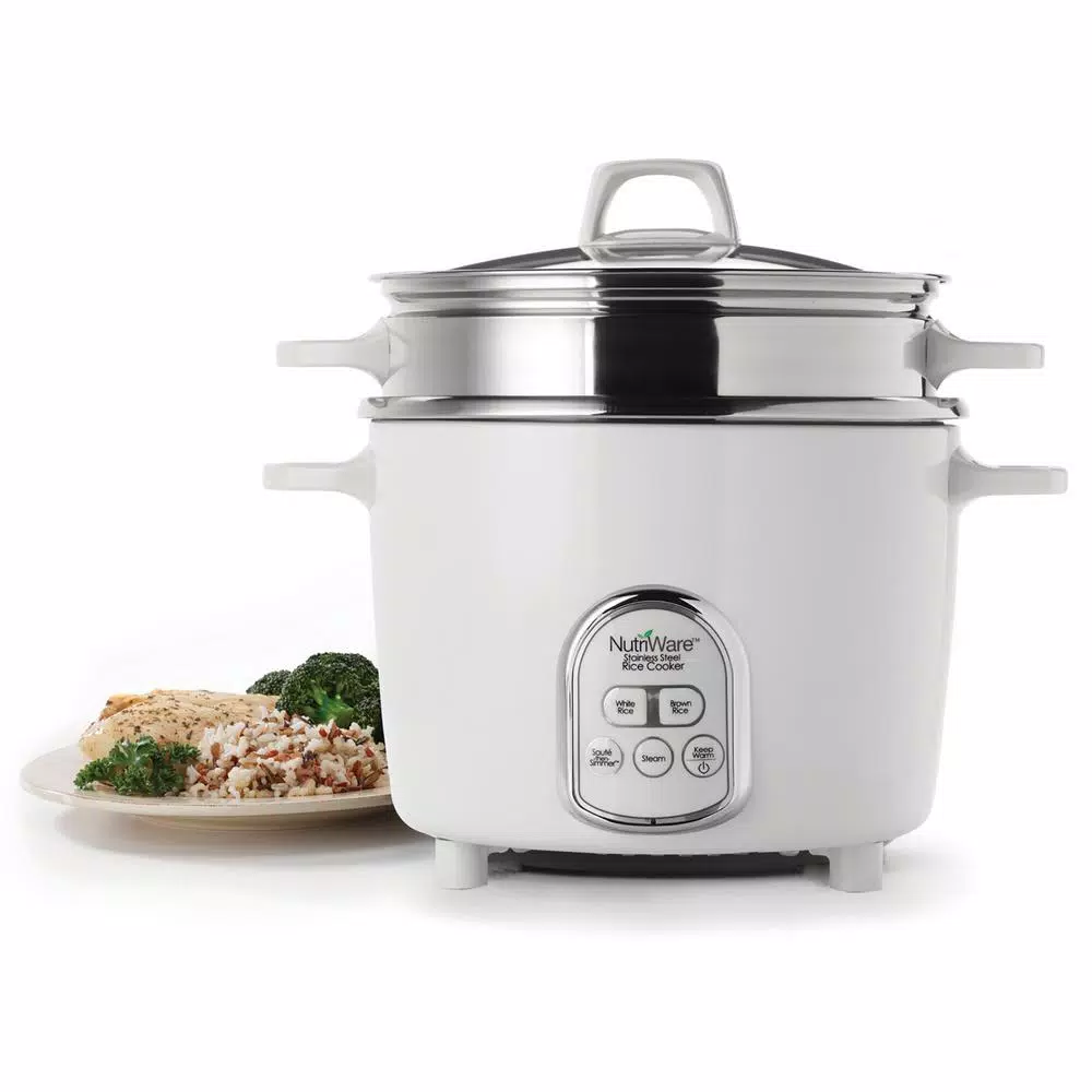 AROMA NutriWare 7-Cup Digital Rice Cooker and Food Steamer with Saute-Then-Simmer Technology, White