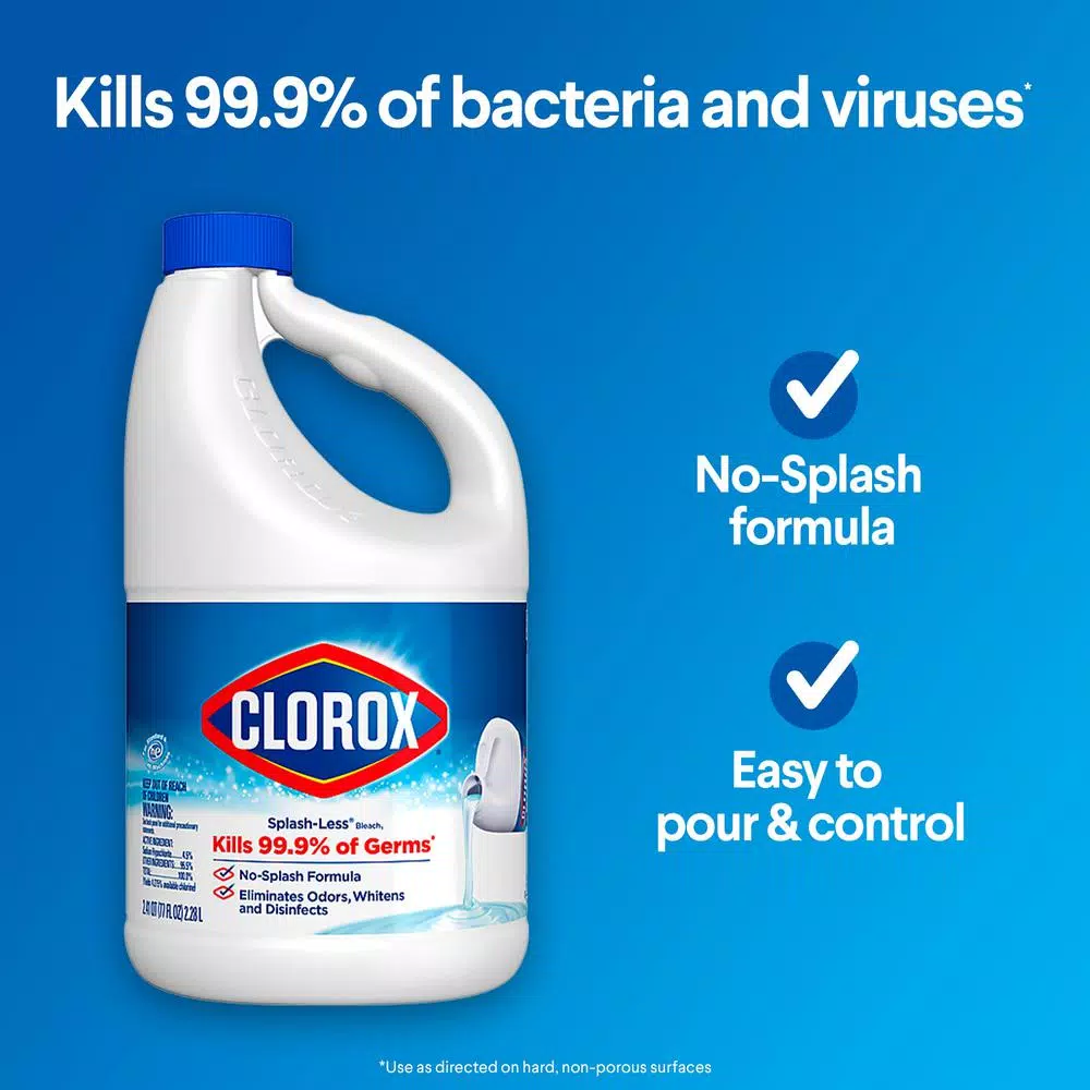 Clorox Splash-Less Concentrated Disinfecting Regular Liquid Bleach, 77 fl. oz.