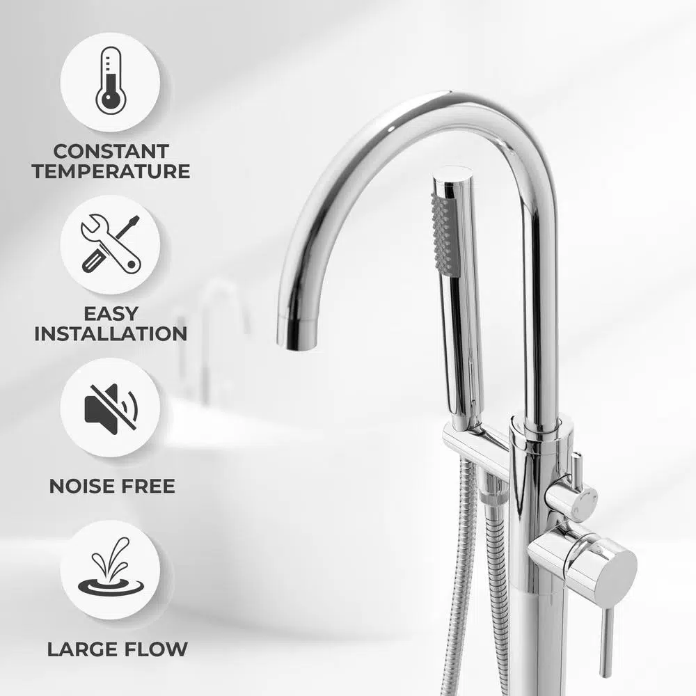 AKDY Freestanding Floor Mount Roman Tub Faucet with Hand Shower, Chrome