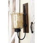 LITTON LANE 21 in. New Traditional Silver Flared Top Hurricane Candle Sconce with Walnut Frame thumbnail 7