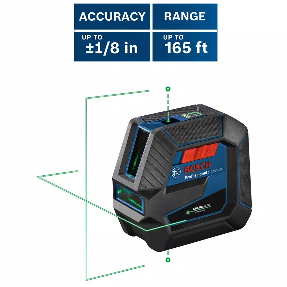 Bosch GCL100-40G Green Beam Self-Leveling Cross-Line Laser Level with Plumb Points