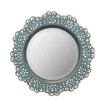 Stonebriar Collection Stonebriar Small Round Turquoise Metal Lace Accent Mirror with Brass Highlights, 12.5 in. thumbnail 3