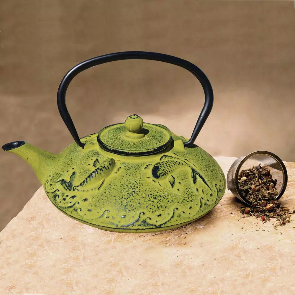 Old Dutch Agon Koi 3.12-Cup Cast Iron Teapot with Porcelain Enamel Lining - Moss Green
