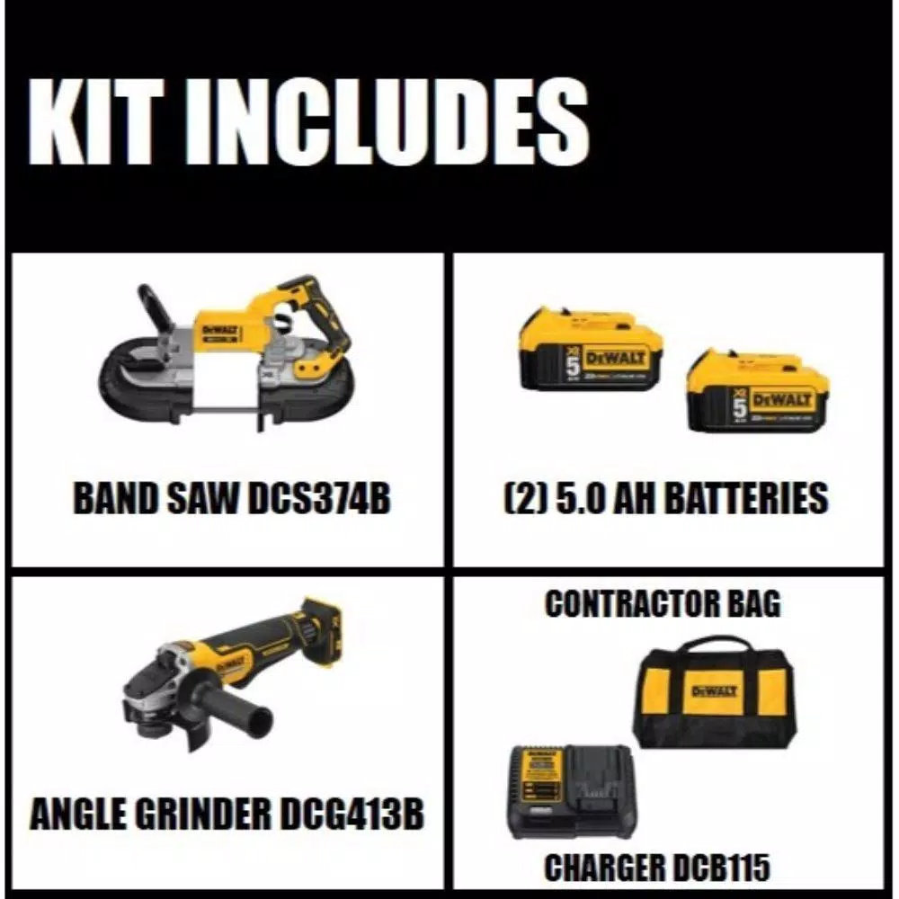 DEWALT 20V MAX XR Cordless Brushless Deep Cut Band Saw & 4-1/2 in. Grinder Kit with (2) 5.0Ah Batteries