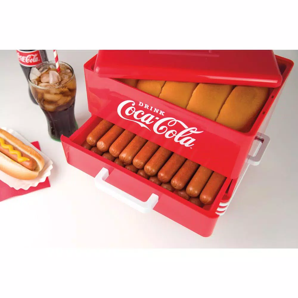 Nostalgia Coca-Cola Hot Dog Steamer, Red Food Steamer for 24 Hot Dogs and 12 Buns
