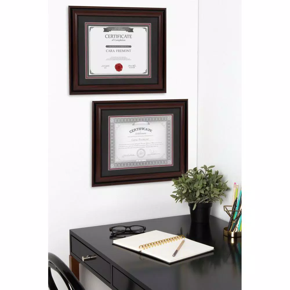 DesignOvation Watson Set of 4 Brown Document Picture Frames, 11x14 matted to 8.5x11, Classic Two-Tone Finish