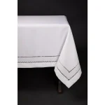 Xia Home Fashions 60 x 84 in. White Double Hemstitch Easy-Care Polyester Tablecloth thumbnail 1