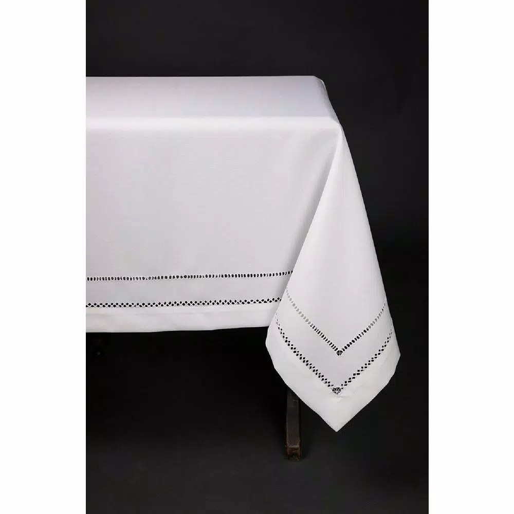 Xia Home Fashions 60 x 84 in. White Double Hemstitch Easy-Care Polyester Tablecloth