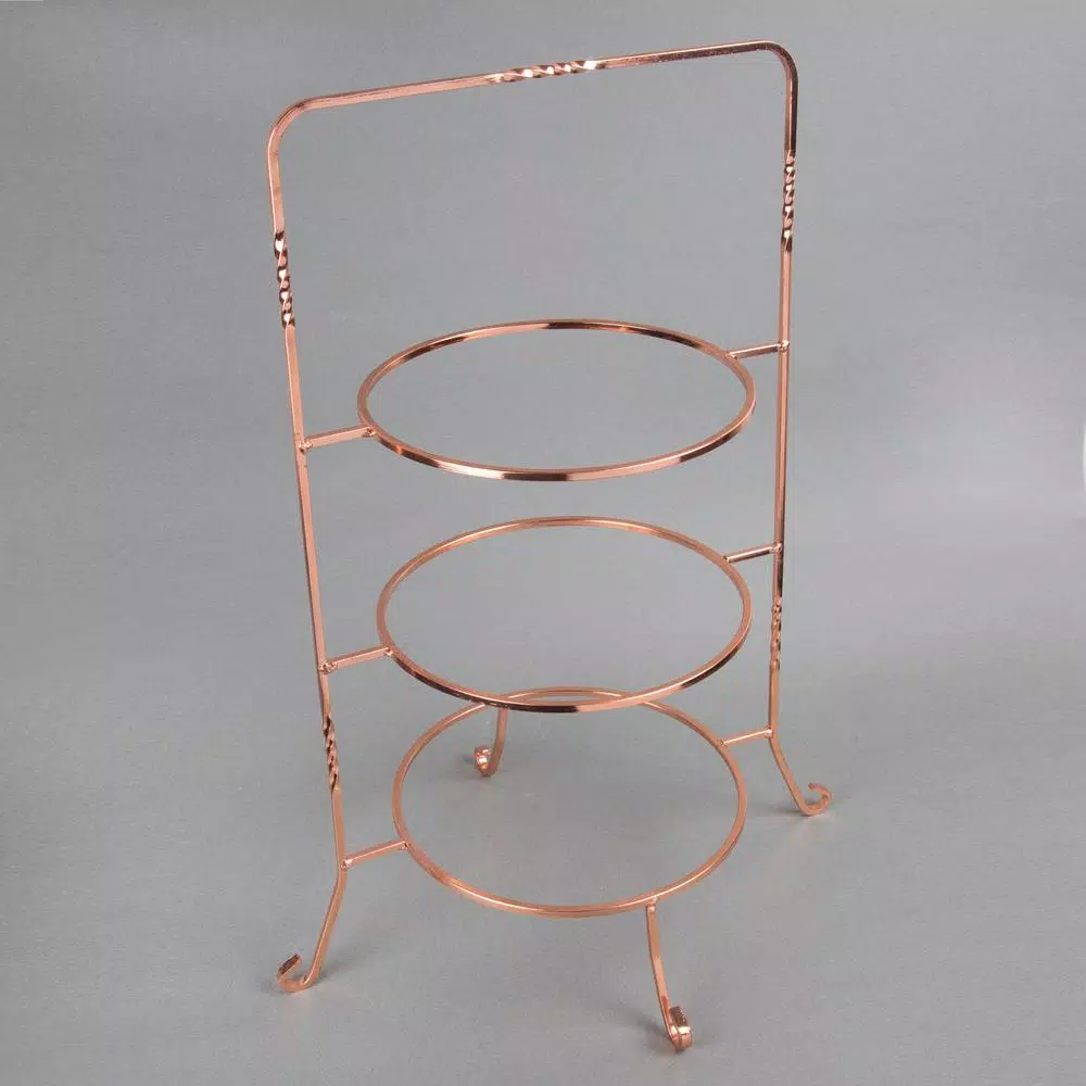 Creative Home 3-Tier Copper Plated Iron Cake & Tiered Stand, Handcrafted Serving Rack for Desserts and Fruit