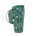 CosmoLiving by Cosmopolitan 16 in. Emerald Green Ceramic Palm Leaf Decorative Vase - Modern Coastal Stoneware thumbnail 3