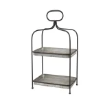 LITTON LANE Large 2-Tier Rectangular Metal Serving Tray with Handle - Black and Silver Farmhouse Decor thumbnail 2