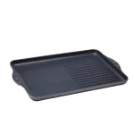 Swiss Diamond 17 in. Cast Aluminum Nonstick Double Burner Grill and Griddle Combo, Gray thumbnail 1