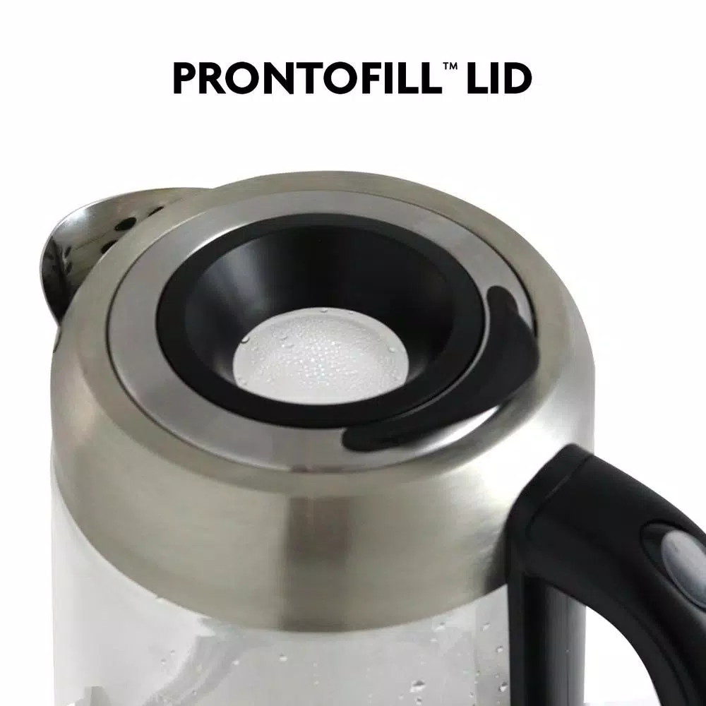 Ovente KG612S 1.7L Glass Electric Kettle, 1500W Silver Stainless Steel with Blue LED Light