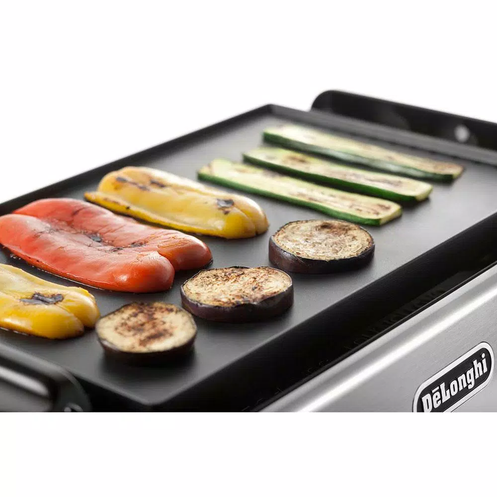 DeLonghi BGR50 2-in-1 Reversible Indoor Countertop Grill and Griddle, 140 sq. in., Stainless Steel