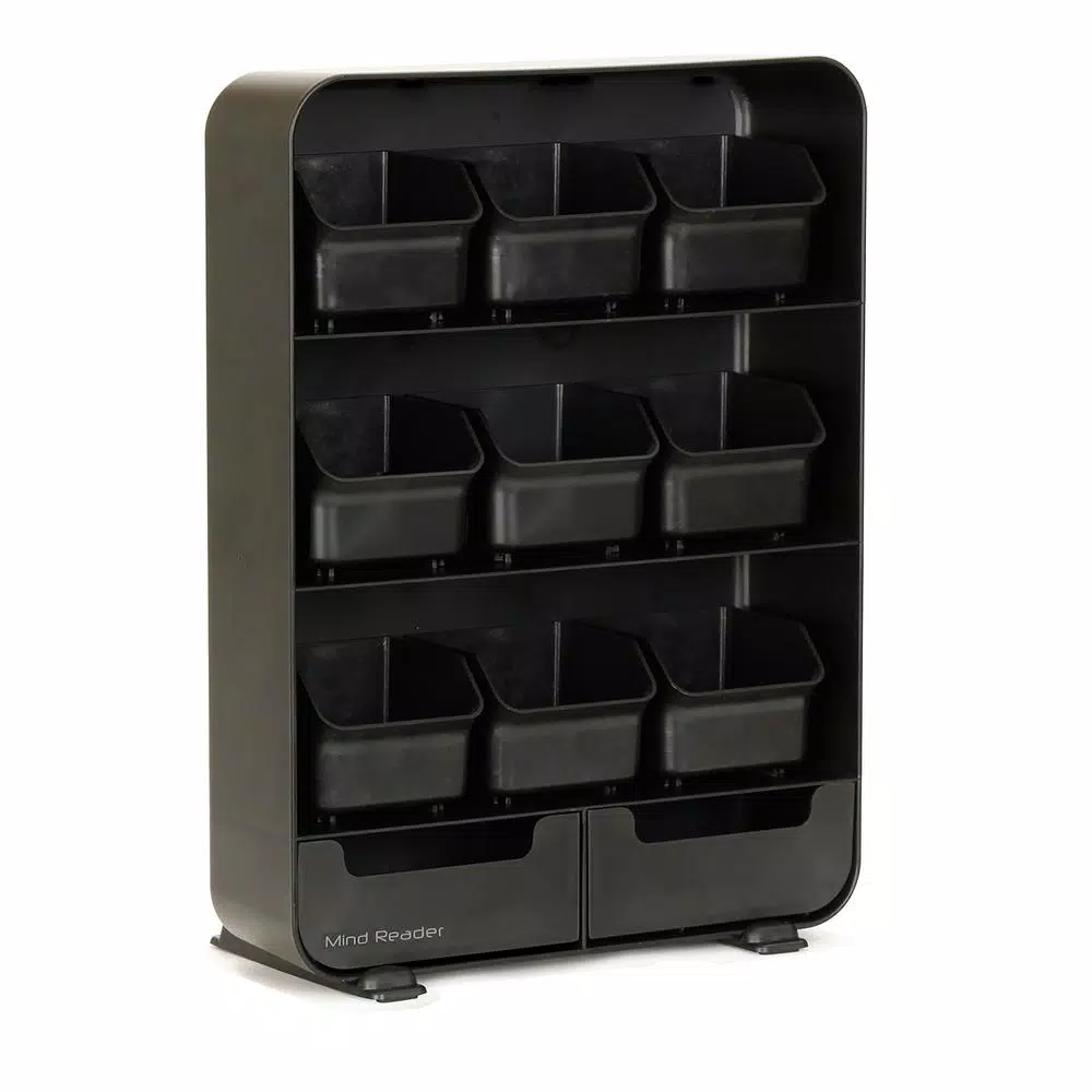Mind Reader Black Coffee and Tea Station Organizer with Pod, Cup, and Condiment Storage