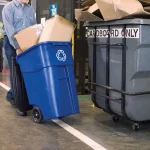 Rubbermaid Commercial Products Rubbermaid Commercial Brute 50 Gallon Blue Rollout Recycling Bin with Hinged Lid thumbnail 2