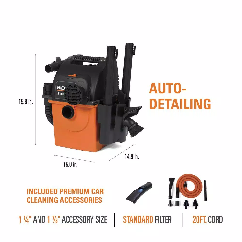 RIDGID 5 Gal. Stor-N-Go 5.0 Peak HP Wet/Dry Shop Vacuum with Wall Mount and Premium Car Cleaning Kit