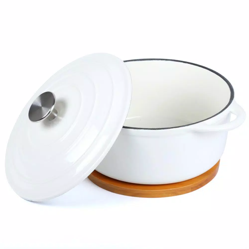 Creative Home 7.5 in. Round Tempered Glass Trivet Serving Board with Solid Wood Trim, Fruit Pattern