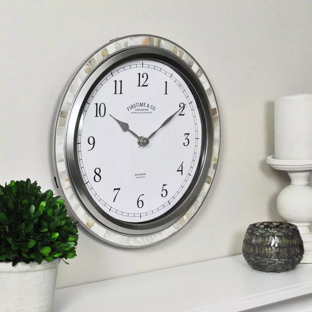 FirsTime & Co. Sophia Mosaic Wall Clock - Silver & Sandstone Shell Decor